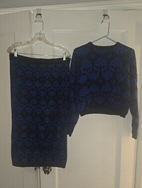 Gitano Black and Blue Damask Knit Pencil Skirt